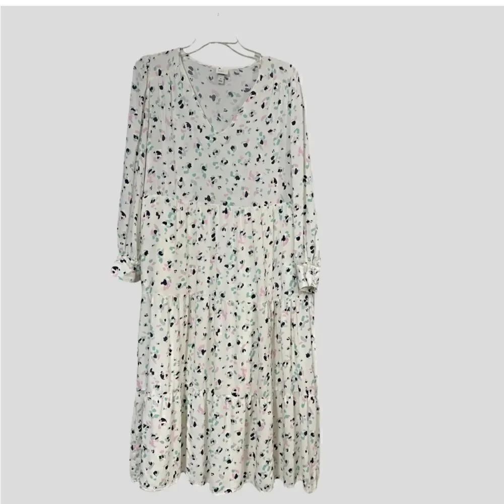 A New Day Tiered Maxi Dress Women’s Small Multicolor Floral Long Sleeve Pullover
